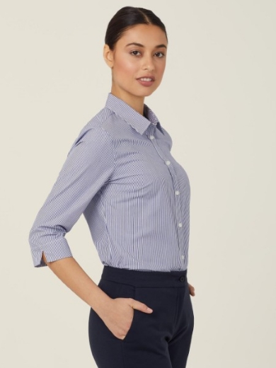 Picture of NNT Ladies Avignon Fine Block Stripe Stretch 3/4 Sleeve Shirt